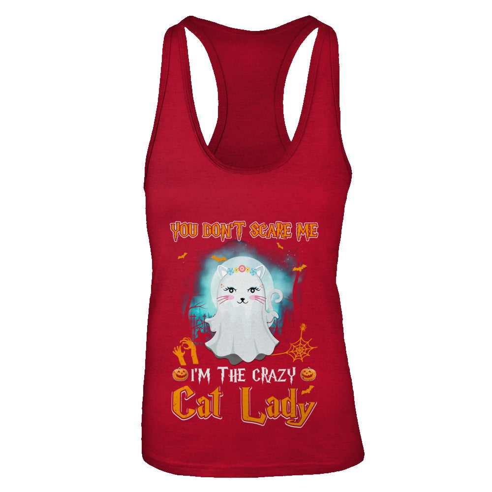 You Don't Scare Me I'm A Crazy Cat Lady Ghost Halloween T-Shirt & Tank Top | Teecentury.com