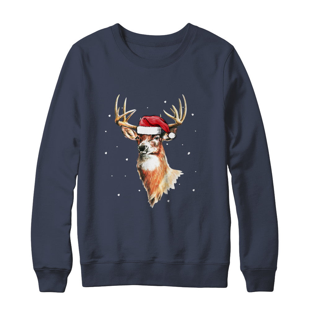 Christmas Pajama Deer With Santa Hat Hunting Hunter T-Shirt & Sweatshirt | Teecentury.com