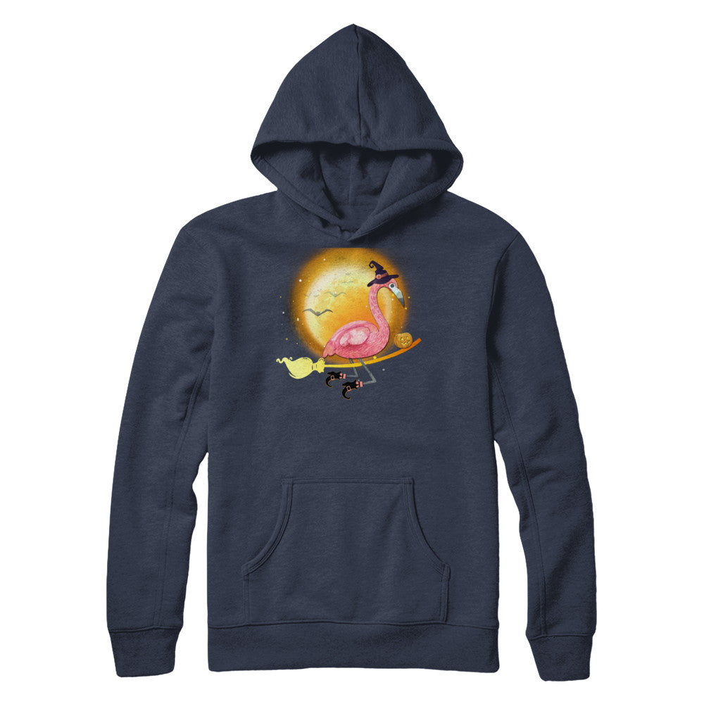 Funny Halloween Flamingo Witch Broom Scary T-Shirt & Hoodie | Teecentury.com