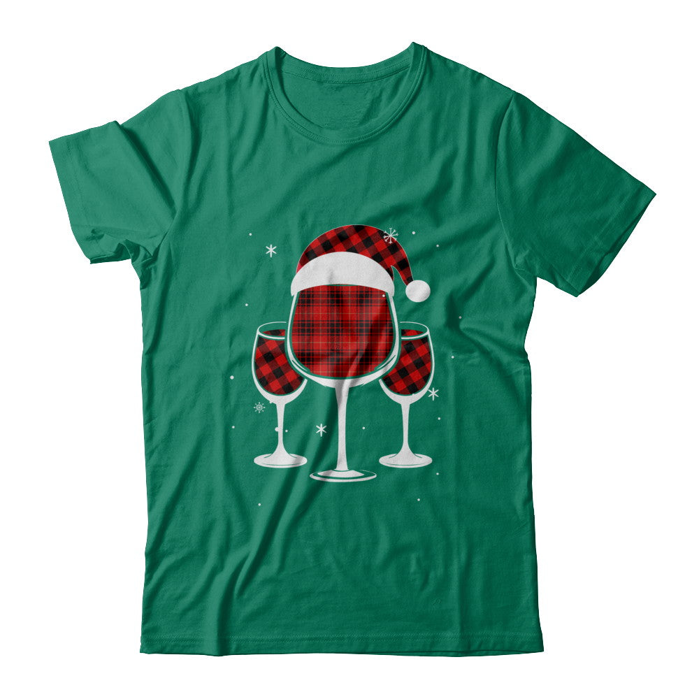 Red Plaid Buffalo Wine Santa Hat Christmas T-Shirt & Sweatshirt | Teecentury.com