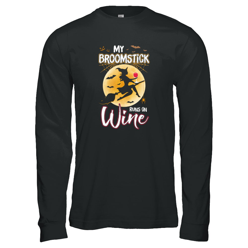 Funny Halloween My Broomstick Runs On Wine Witch T-Shirt & Tank Top | Teecentury.com