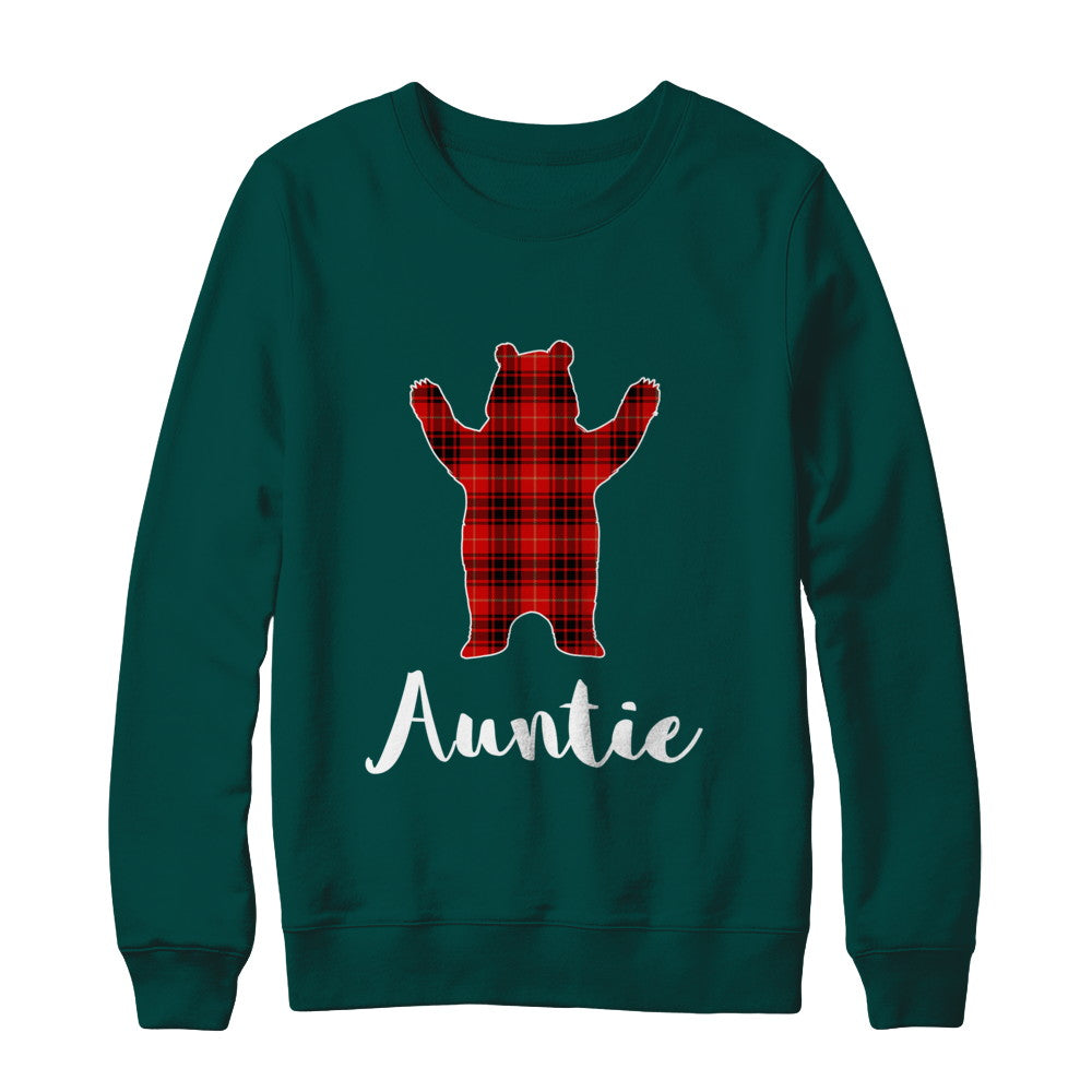 Red Auntie Bear Buffalo Plaid Family Christmas Pajamas T-Shirt & Sweatshirt | Teecentury.com