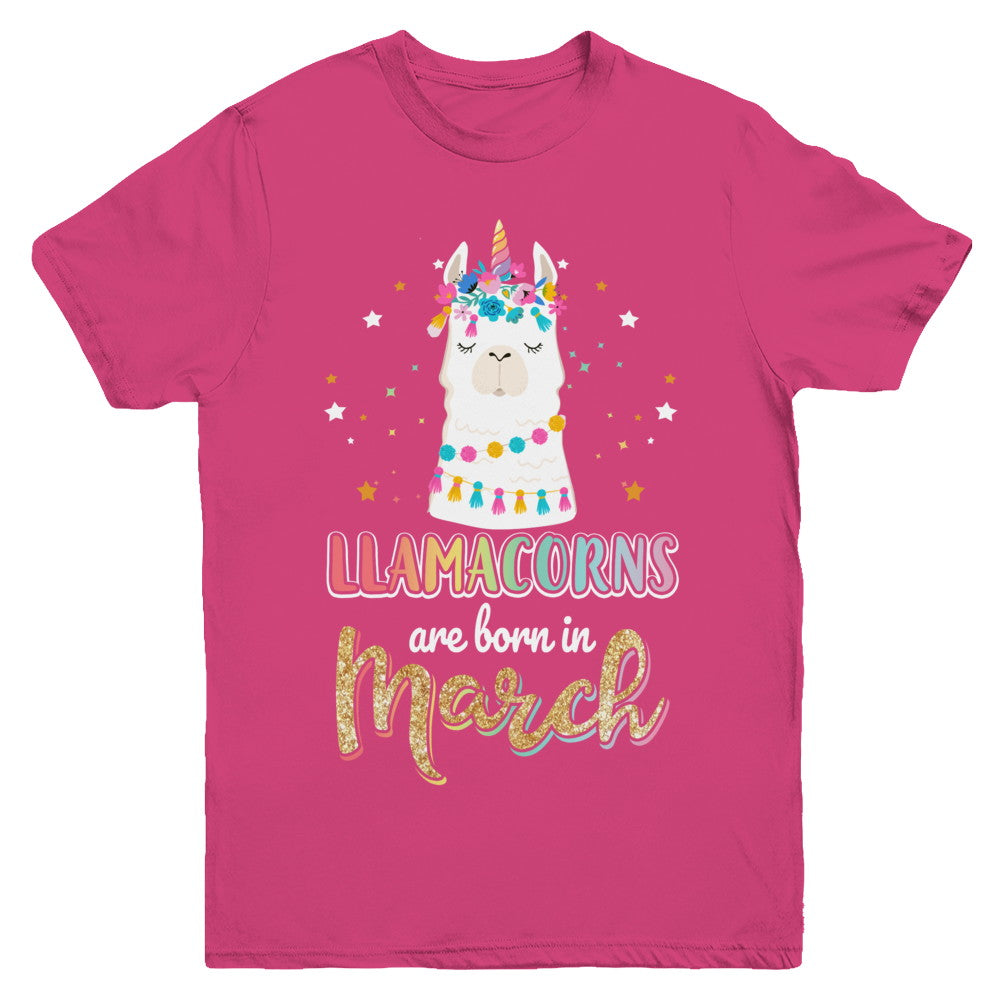 Llama Unicorn Llamacorns Born In March Birthday Gift Youth Youth Shirt | Teecentury.com