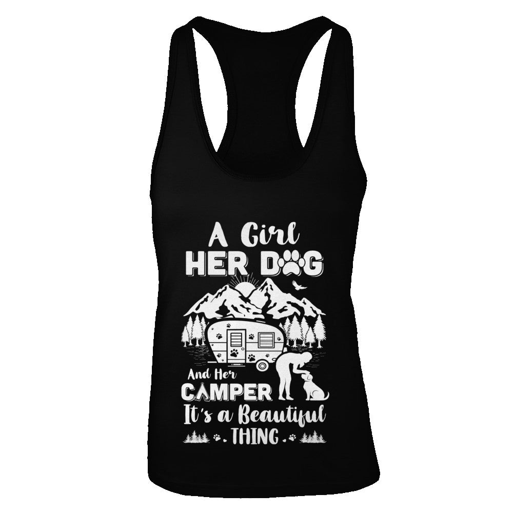 A Girl Her Dog And Her Camper It's A Beautiful Thing Camping T-Shirt & Tank Top | Teecentury.com