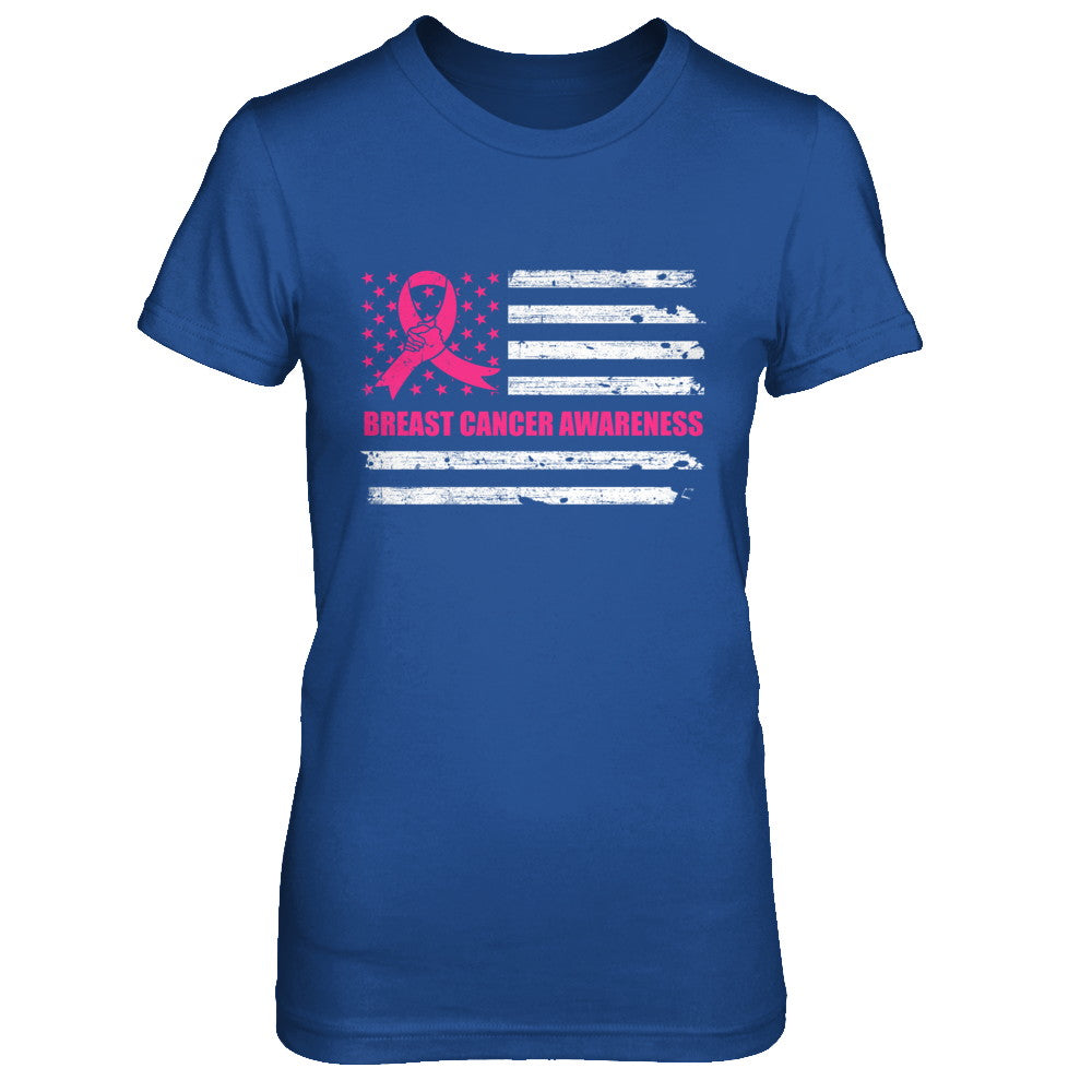 Pink Ribbon Breast Cancer Awareness US Flag T-Shirt & Hoodie | Teecentury.com