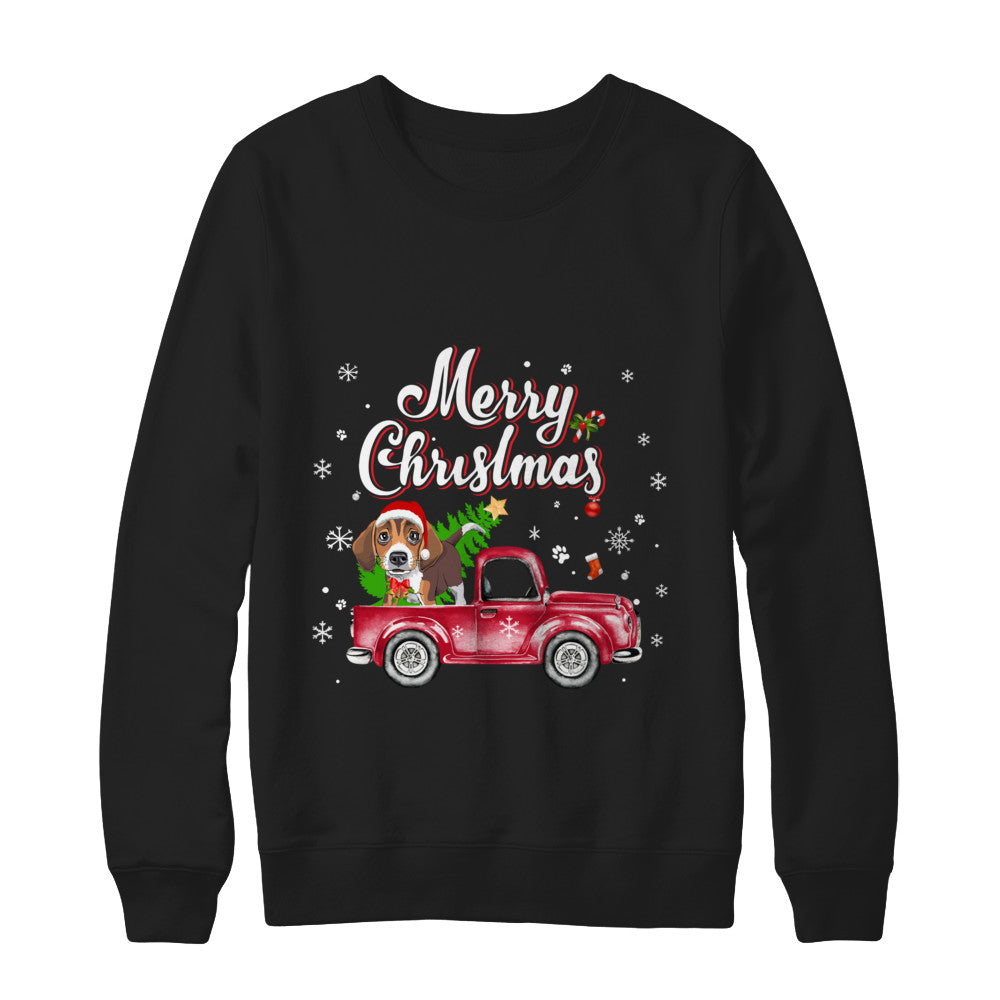 Beagle Rides Red Truck Christmas Pajama T-Shirt & Sweatshirt | Teecentury.com