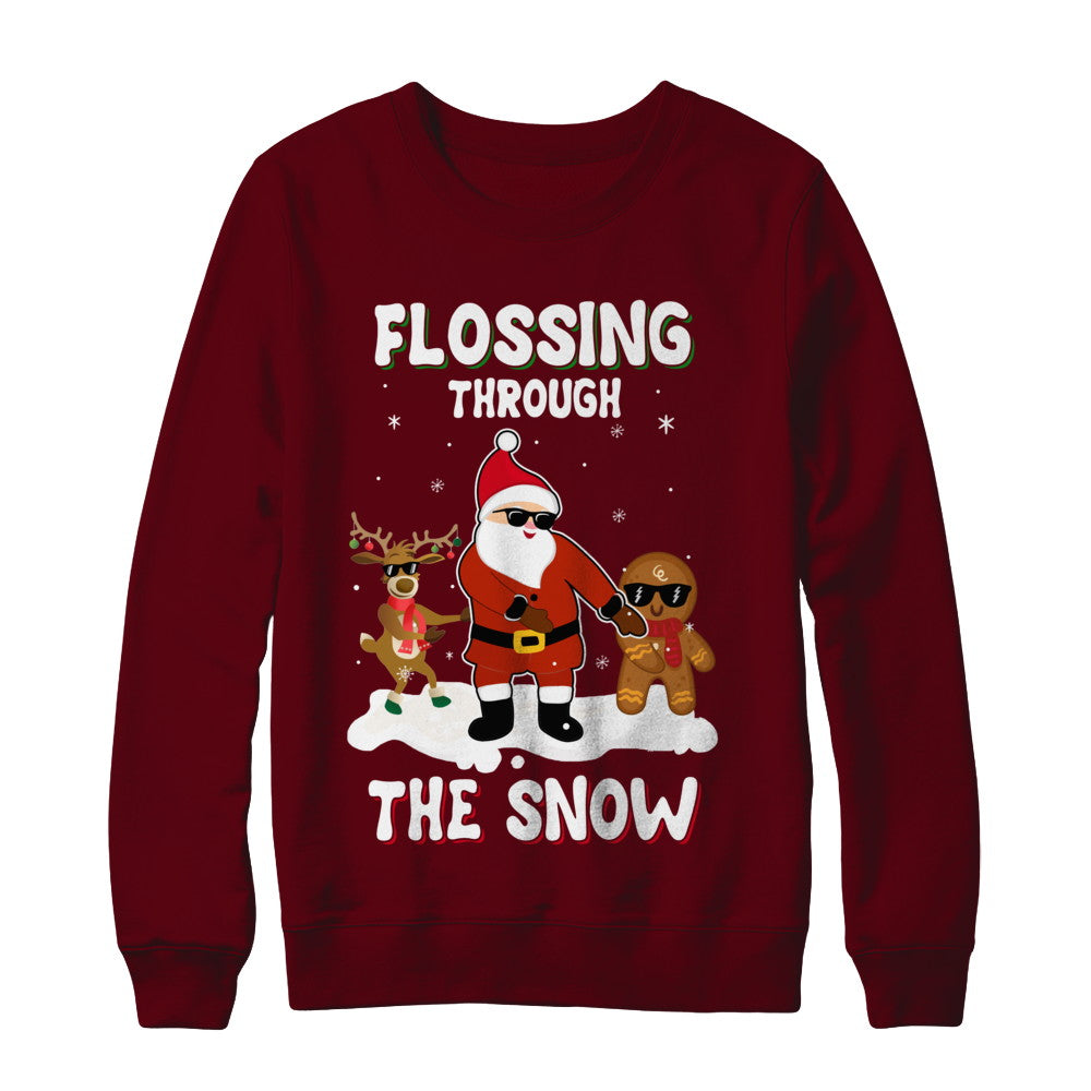 Flossing Through The Snow Santa Reindeer Gingerbread T-Shirt & Sweatshirt | Teecentury.com