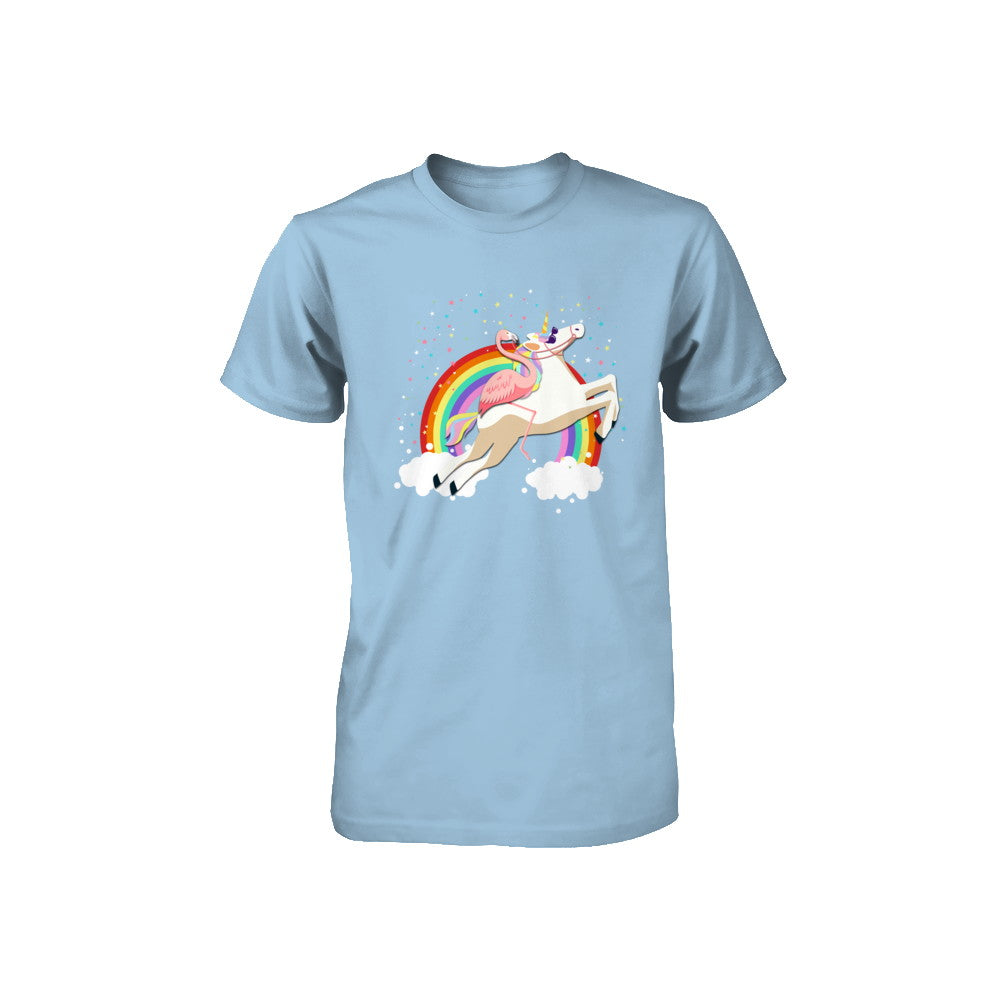 Flamingo Pink Bird Riding Unicorn Youth Youth Shirt | Teecentury.com