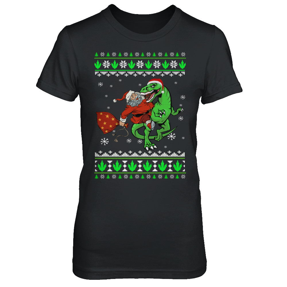 Santa Riding Dinosaur T-Rex Ugly Christmas Sweater T-Shirt & Sweatshirt | Teecentury.com
