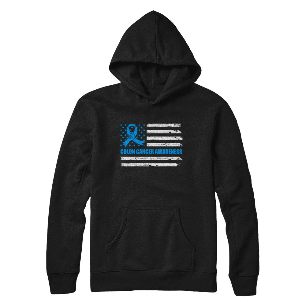 Blue Ribbon Colon Cancer Awareness US Flag T-Shirt & Hoodie | Teecentury.com