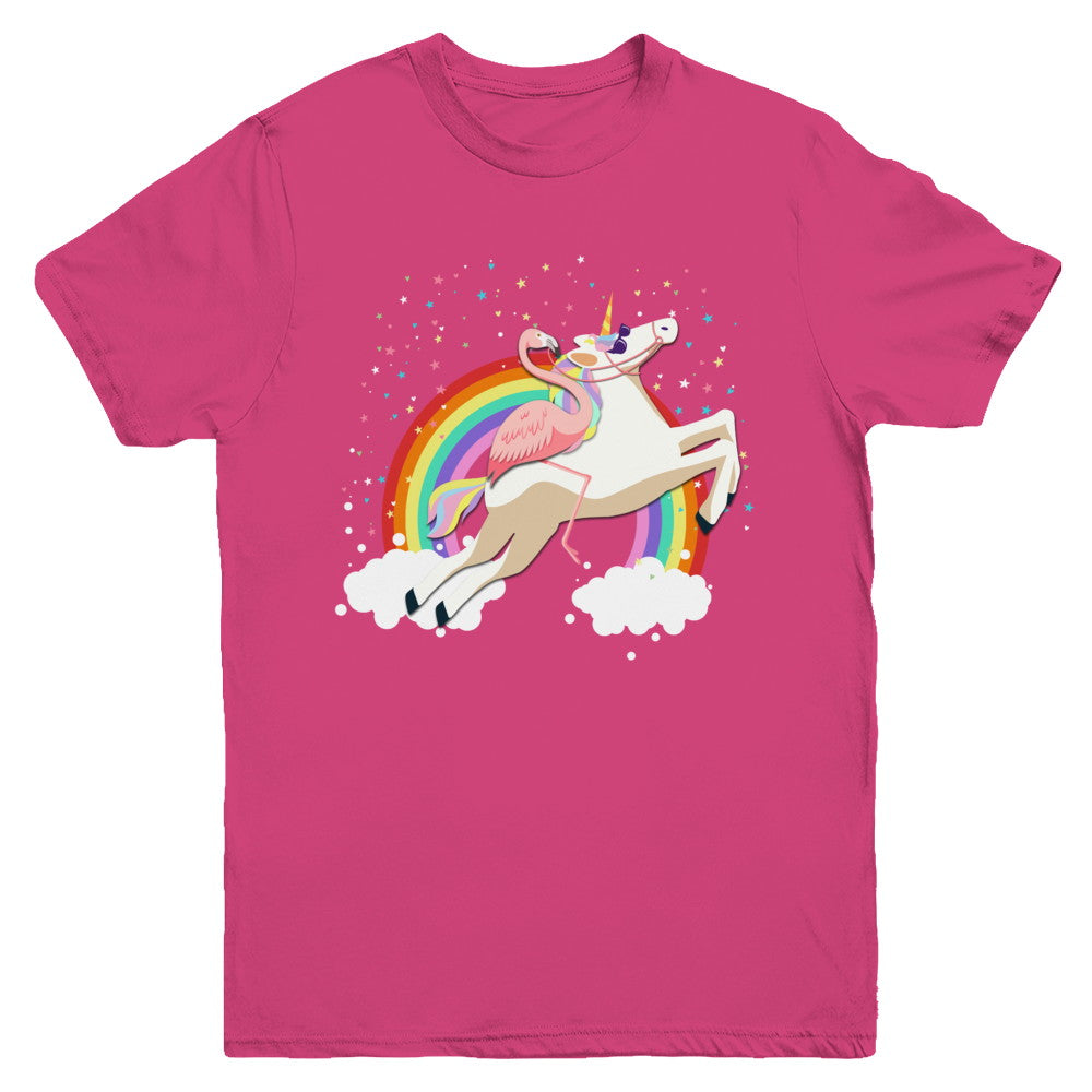 Flamingo Pink Bird Riding Unicorn Youth Youth Shirt | Teecentury.com