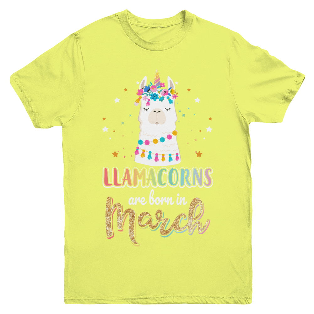 Llama Unicorn Llamacorns Born In March Birthday Gift Youth Youth Shirt | Teecentury.com