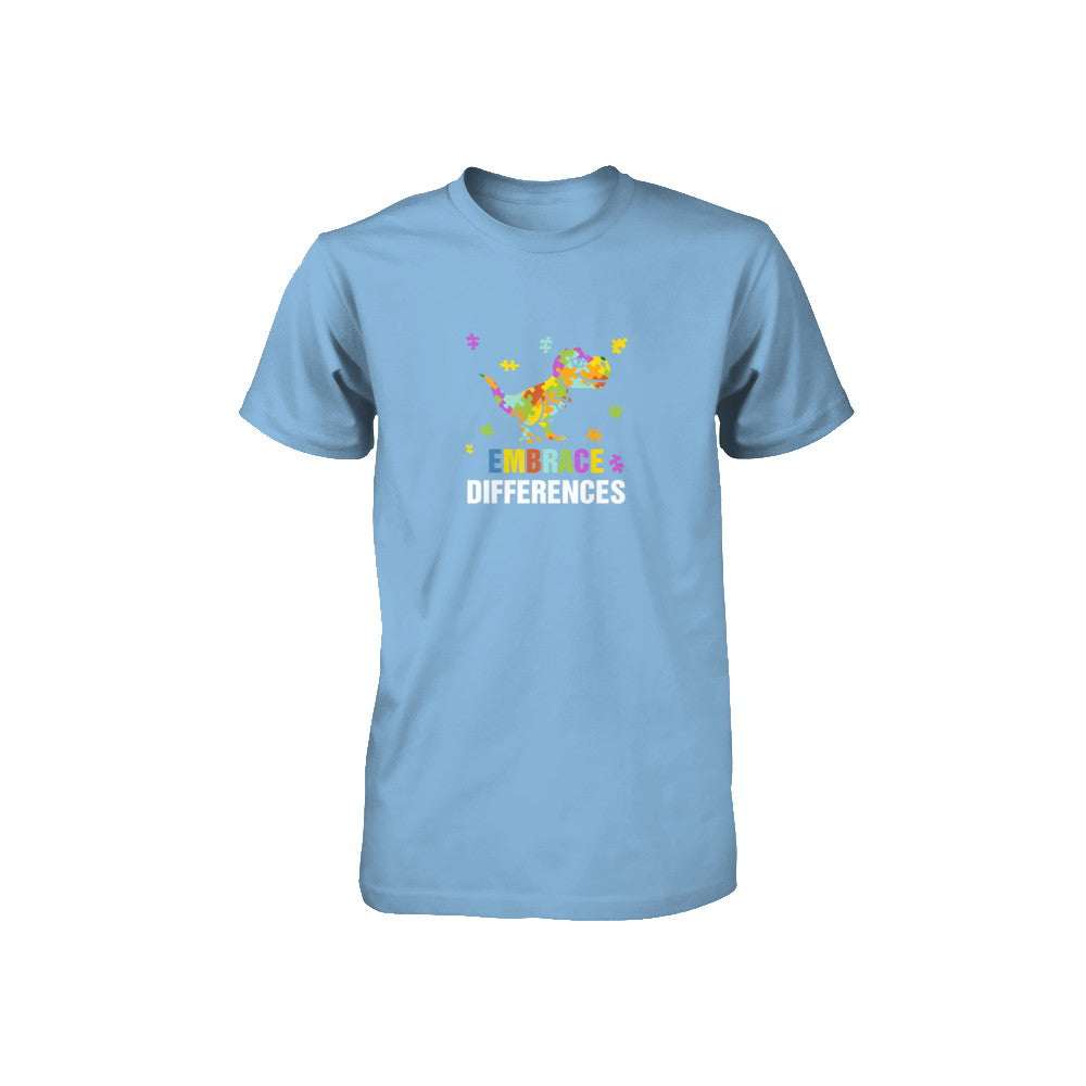 Autism Awareness Puzzle Piece Dinosaur Embrace Differences Youth Youth Shirt | Teecentury.com