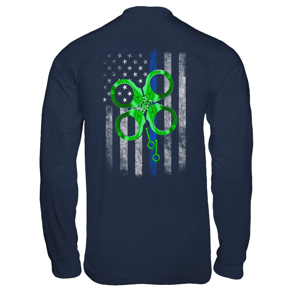Thin Blue Line Happy St Patrick's Day Clover Police T-Shirt & Hoodie | Teecentury.com