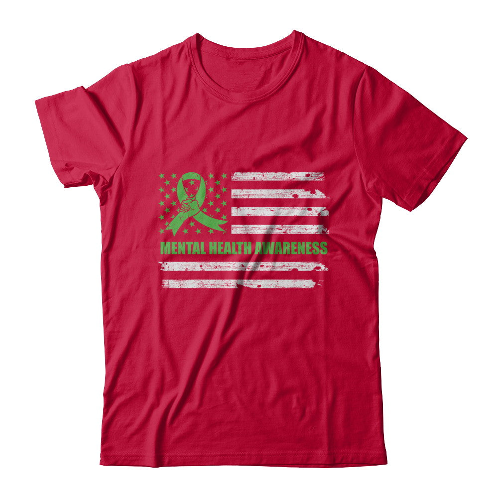 Green Ribbon Mental Health Awareness US Flag T-Shirt & Hoodie | Teecentury.com