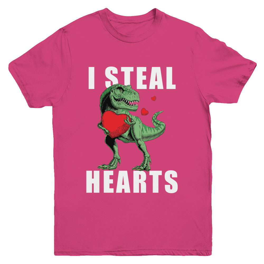 I Steal Hearts Funny Valentines Day Dinosaur T-Rex Boys Youth Youth Shirt | Teecentury.com