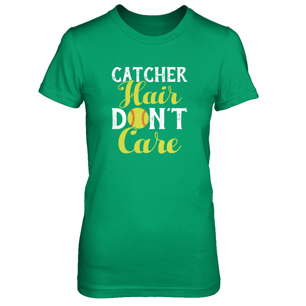 Catcher Hair Don't Care Softball T-Shirt & Tank Top | Teecentury.com