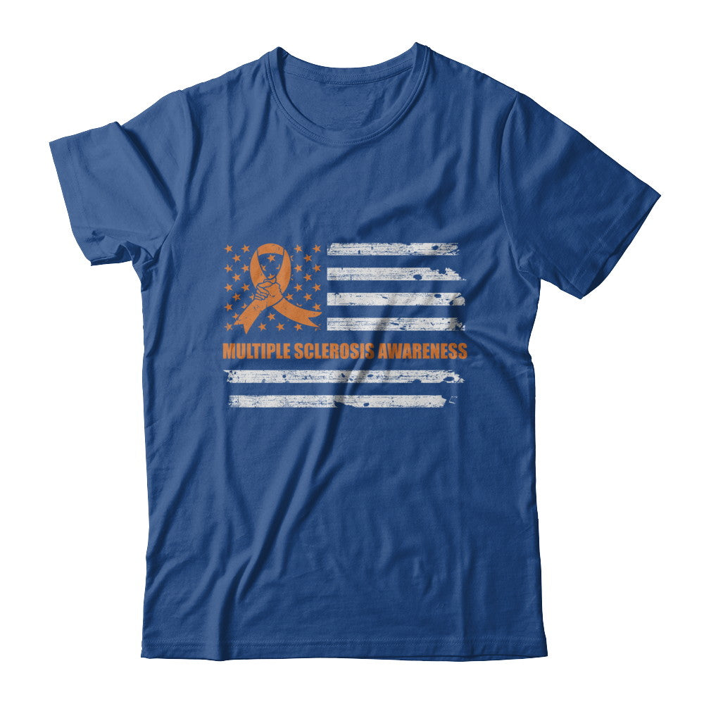 Orange Ribbon Multiple Sclerosis Awareness US Flag T-Shirt & Hoodie | Teecentury.com