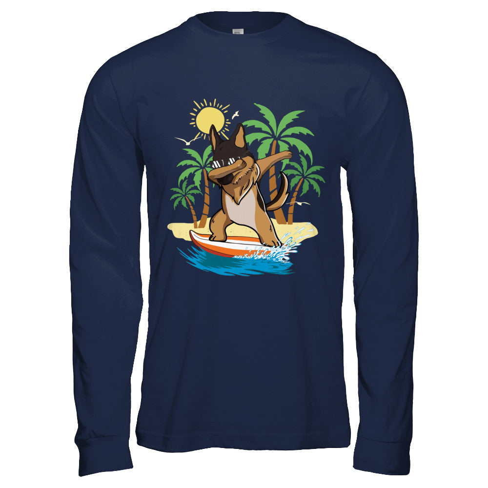Summer Vacation Dabbing German Shepherd Surfing Surfboard Gift T-Shirt & Hoodie | Teecentury.com