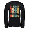 Vintage Retro October 1948 Birth Of Legends 74th Birthday T-Shirt & Hoodie | Teecentury.com