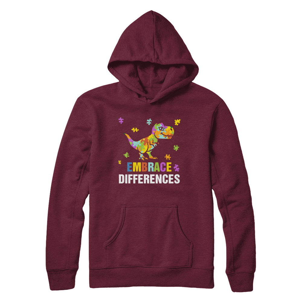 Autism Awareness Puzzle Piece Dinosaur Embrace Differences T-Shirt & Hoodie | Teecentury.com