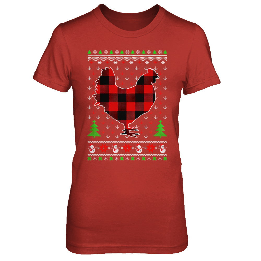 Funny Holiday Chicken Red Plaid Ugly Christmas Sweater T-Shirt & Sweatshirt | Teecentury.com