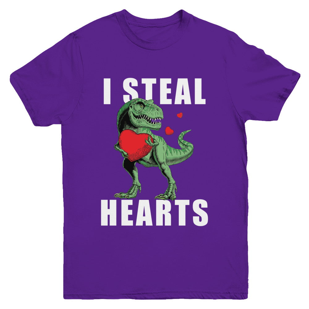 I Steal Hearts Funny Valentines Day Dinosaur T-Rex Boys Youth Youth Shirt | Teecentury.com