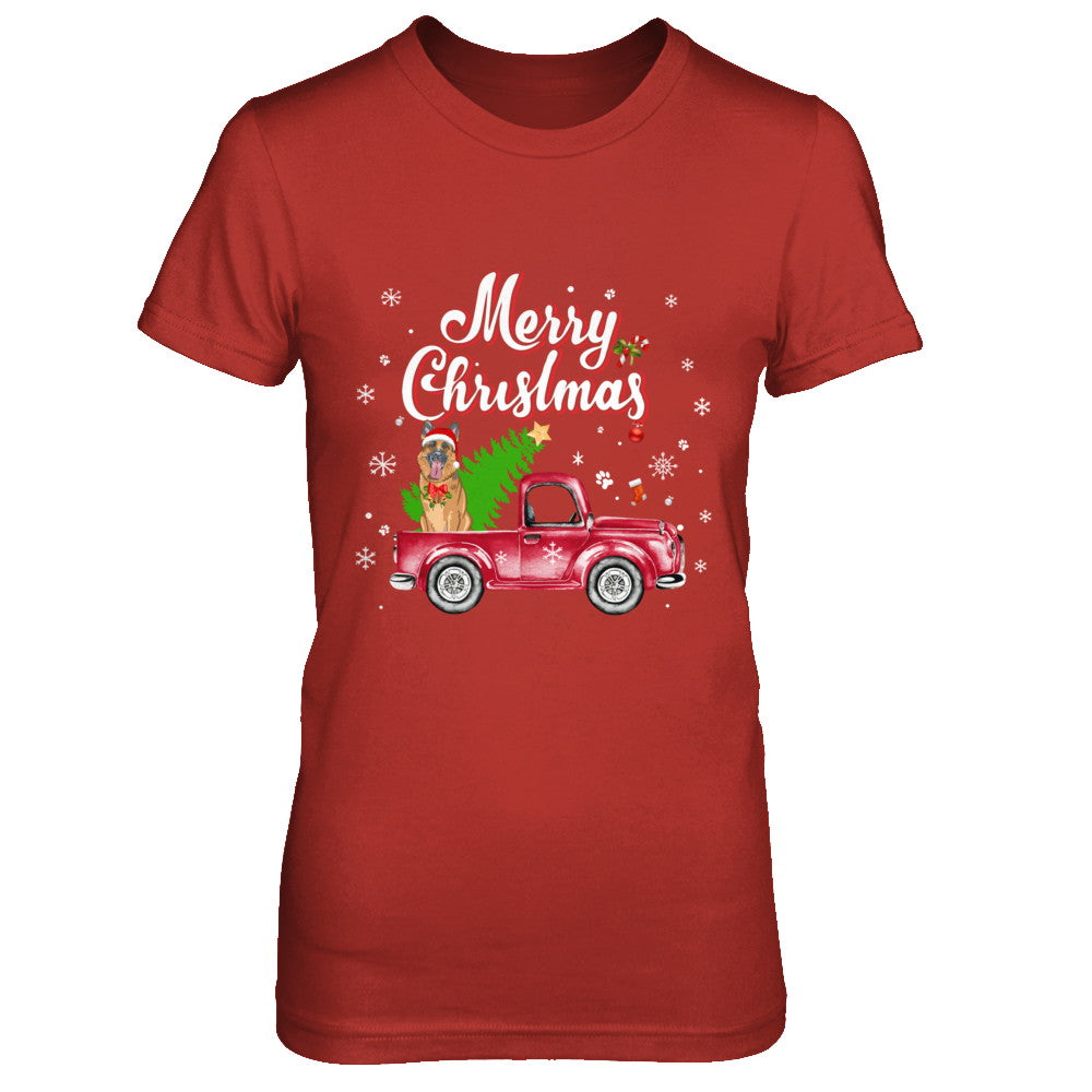 German Shepherd Rides Red Truck Christmas Pajama T-Shirt & Sweatshirt | Teecentury.com