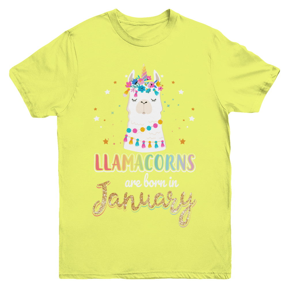 Llama Unicorn Llamacorns Born In January Birthday Gift Youth Youth Shirt | Teecentury.com