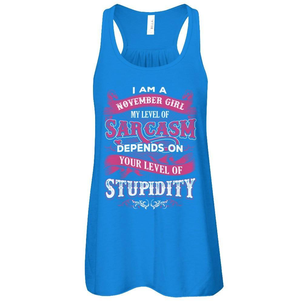 I Am A November Girl My Level Of Sarcasm Depends On Your Level Of Stupidity T-Shirt & Tank Top | Teecentury.com