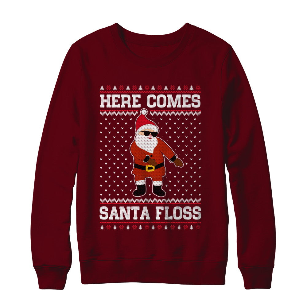 Here Comes Santa Floss Flossing Ugly Christmas Sweater T-Shirt & Sweatshirt | Teecentury.com