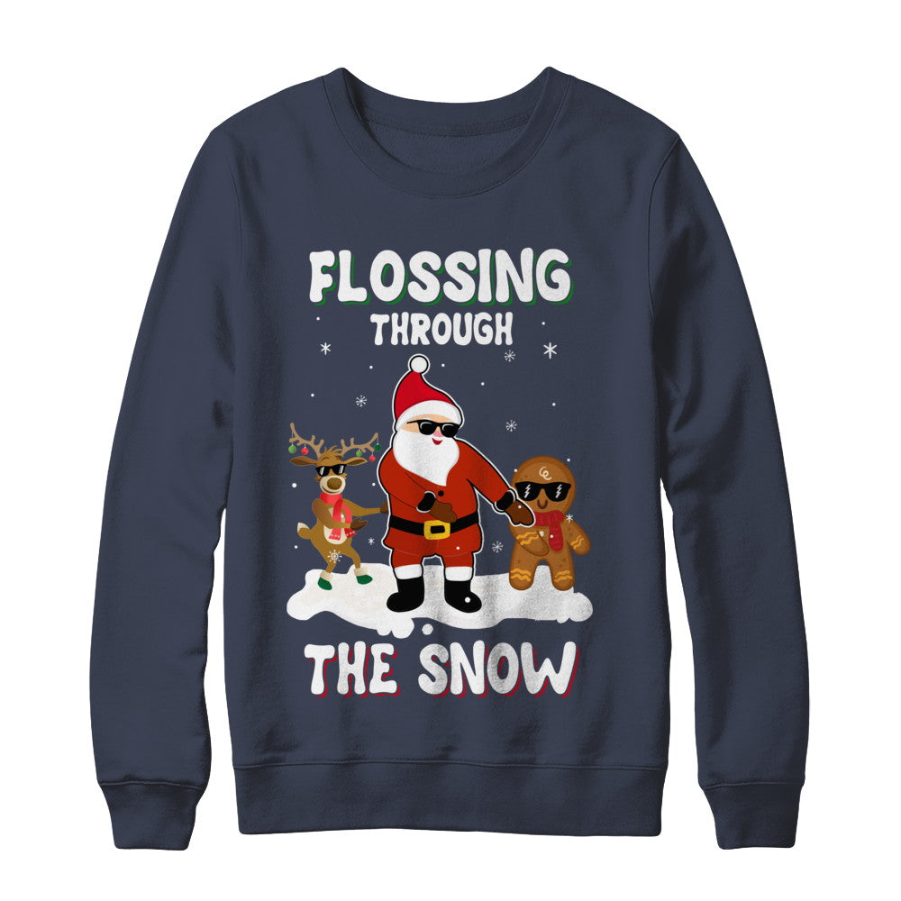 Flossing Through The Snow Santa Reindeer Gingerbread T-Shirt & Sweatshirt | Teecentury.com