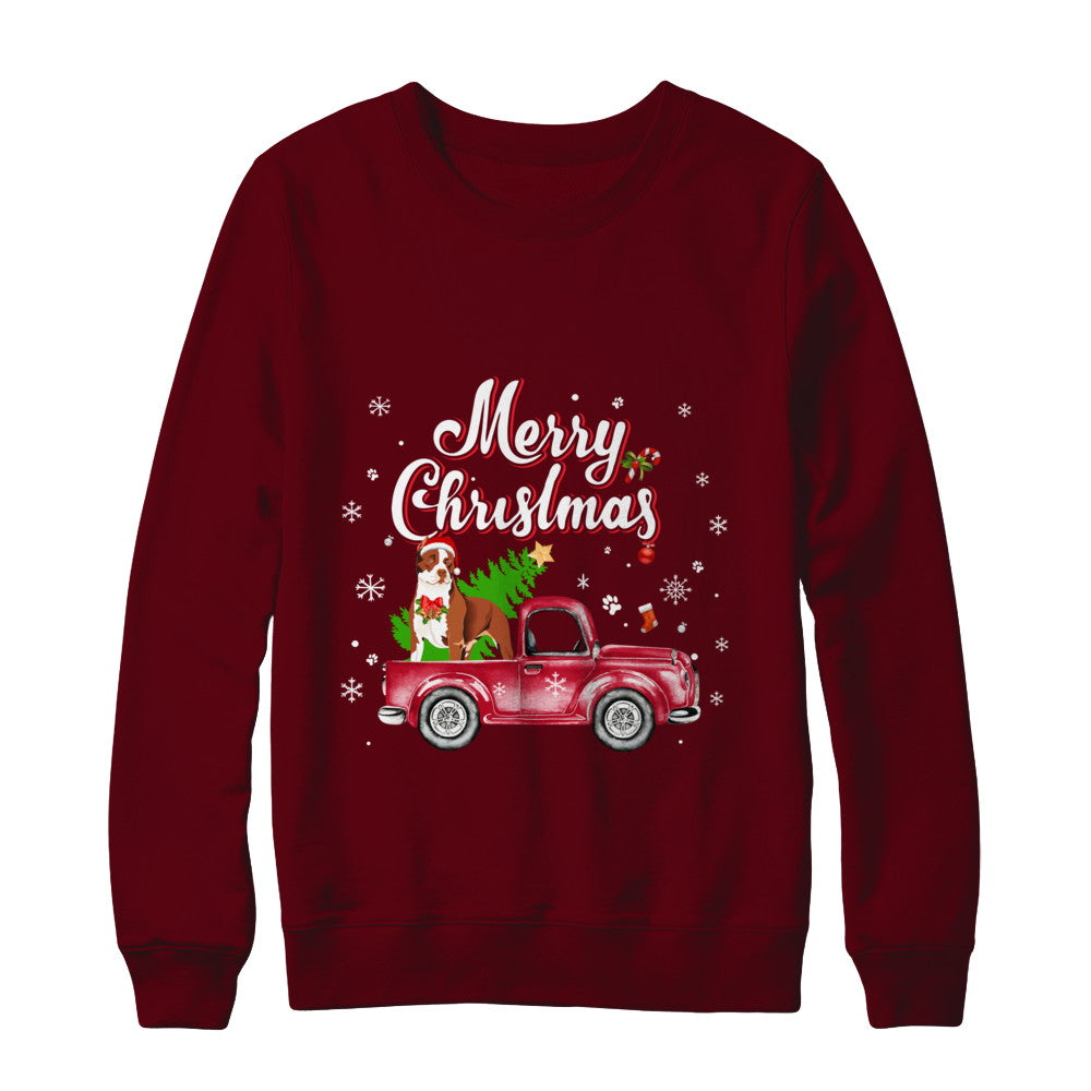 Pitbull Rides Red Truck Christmas Pajama T-Shirt & Sweatshirt | Teecentury.com