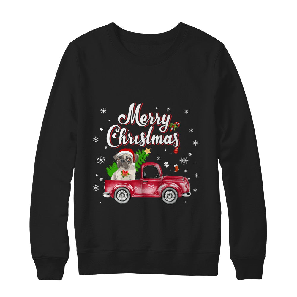 Pug Rides Red Truck Christmas Pajama T-Shirt & Sweatshirt | Teecentury.com