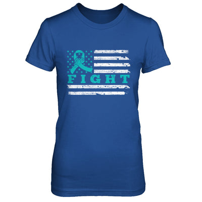 Fight Teal Ribbon US Flag Ovarian Cancer Awareness T-Shirt & Hoodie | Teecentury.com