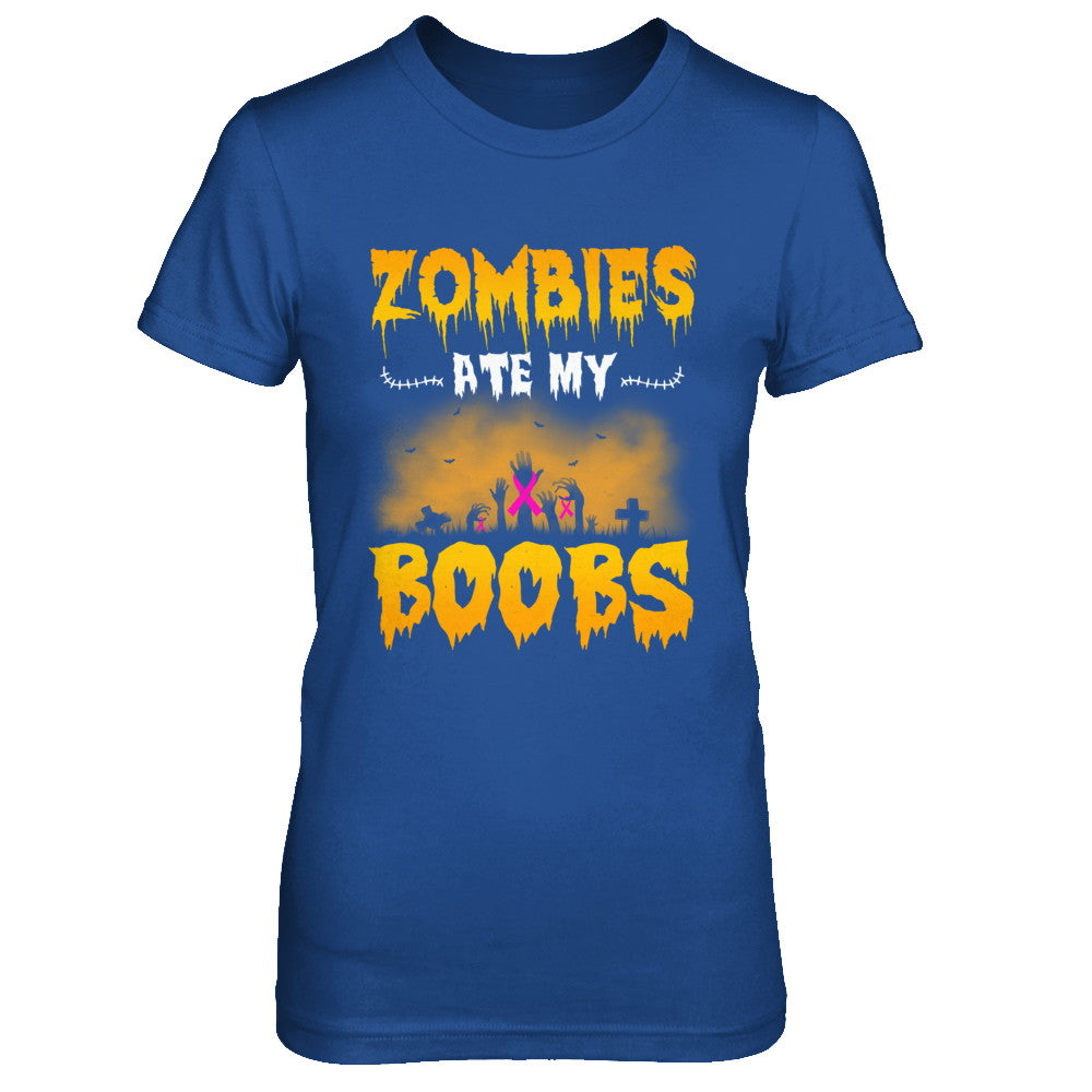 Zombies Ate My Boobs Breast Cancer Pink Halloween T-Shirt & Hoodie | Teecentury.com