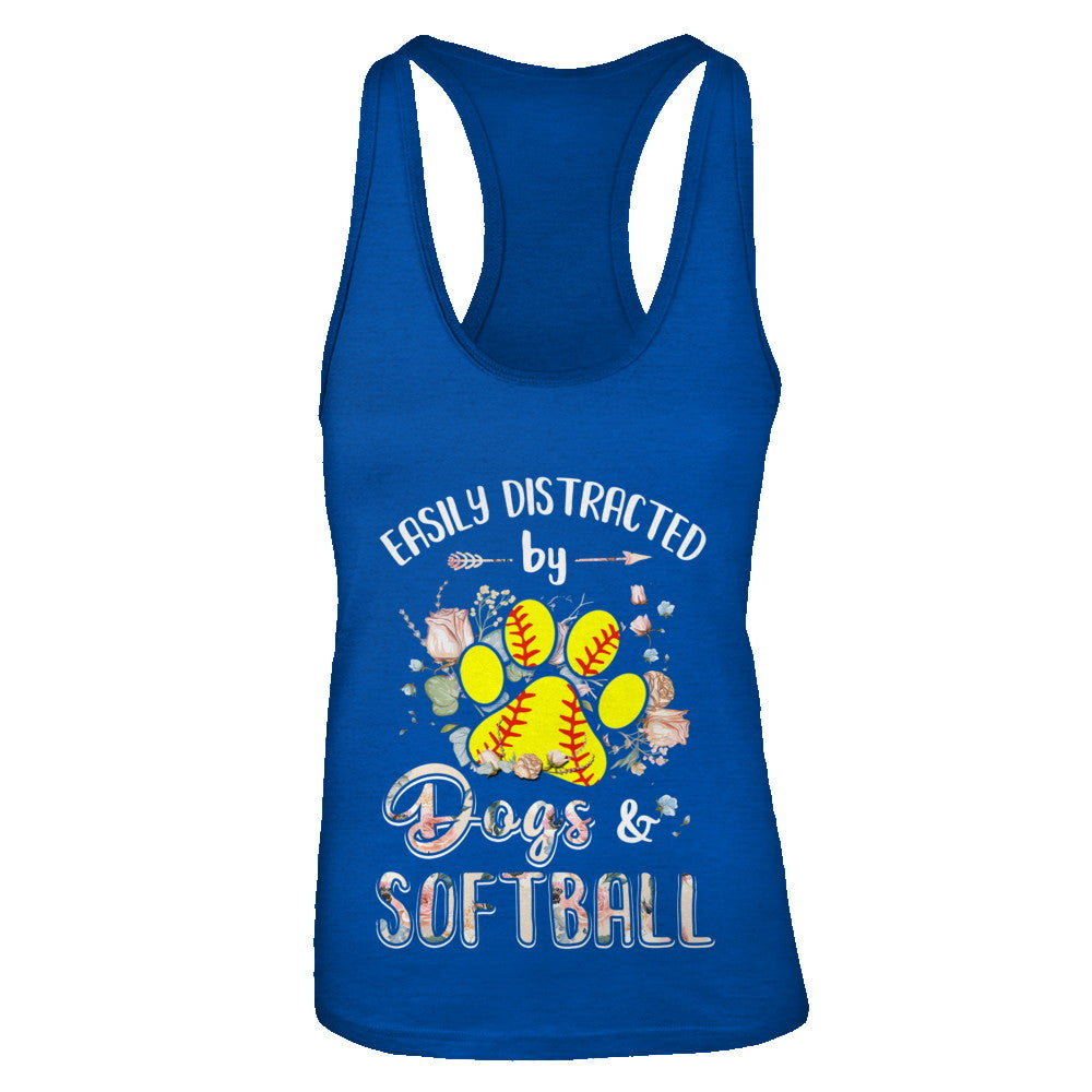 Easily Distracted By Dogs And Softball T-Shirt & Tank Top | Teecentury.com