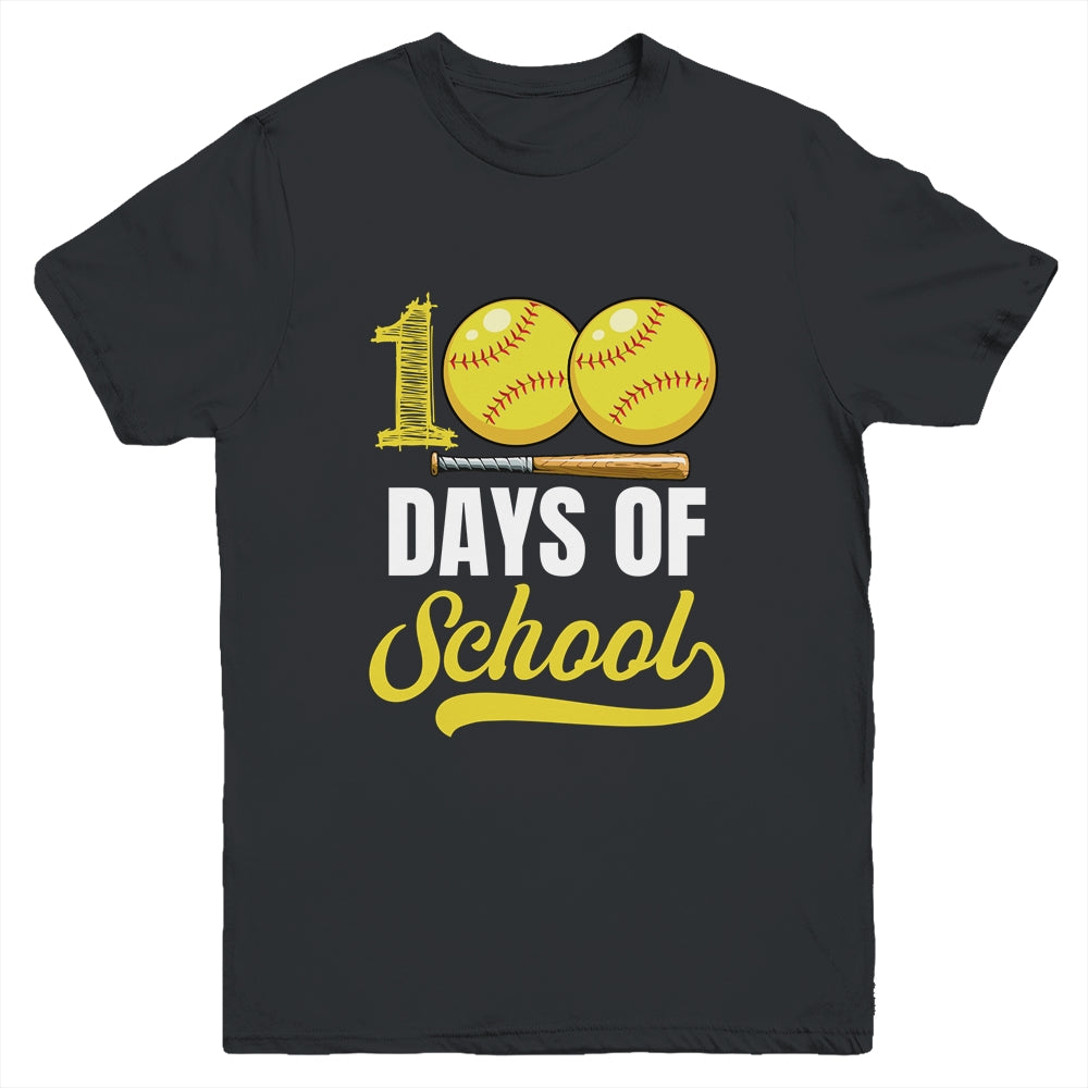 100 Days Of School Softball Player Boy Girl Youth Shirt | teecentury