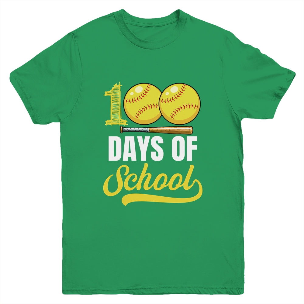 100 Days Of School Softball Player Boy Girl Youth Shirt | teecentury