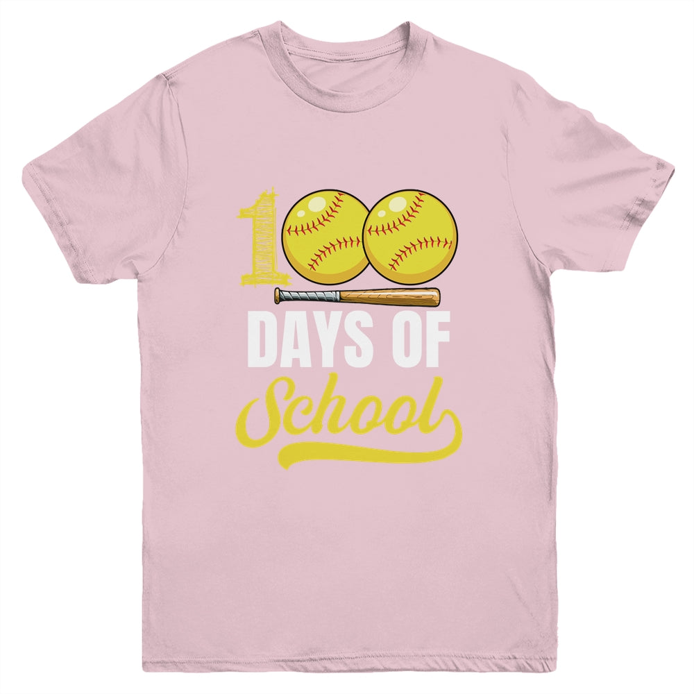 100 Days Of School Softball Player Boy Girl Youth Shirt | teecentury
