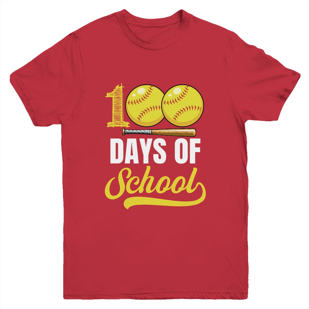 100 Days Of School Softball Player Boy Girl Youth Shirt | teecentury