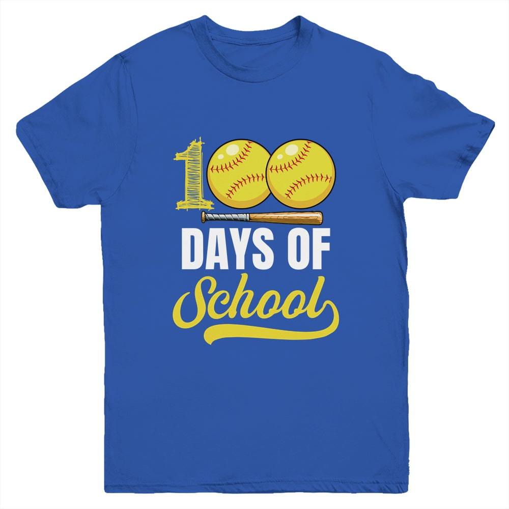 100 Days Of School Softball Player Boy Girl Youth Shirt | teecentury