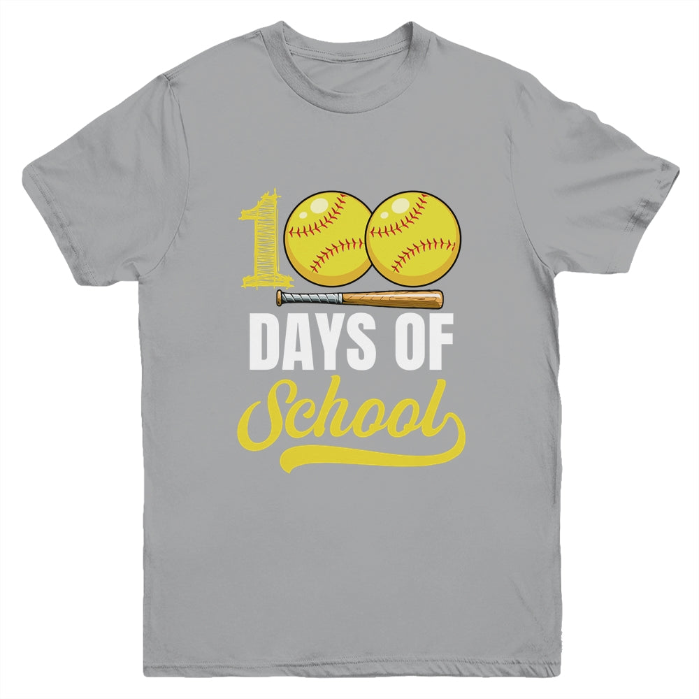 100 Days Of School Softball Player Boy Girl Youth Shirt | teecentury