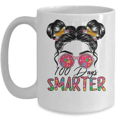 100 Days Smarter Girls Messy Bun Hair 100th Day Of School Mug | teecentury