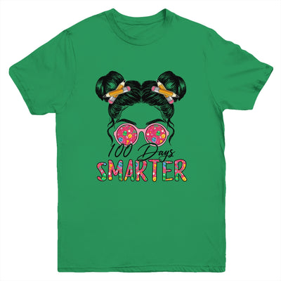 100 Days Smarter Girls Messy Bun Hair 100th Day Of School Youth Shirt | teecentury