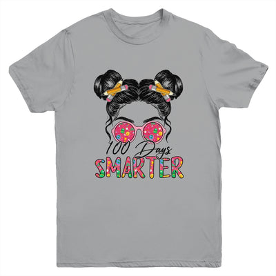 100 Days Smarter Girls Messy Bun Hair 100th Day Of School Youth Shirt | teecentury