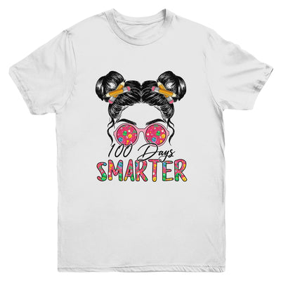 100 Days Smarter Girls Messy Bun Hair 100th Day Of School Youth Shirt | teecentury