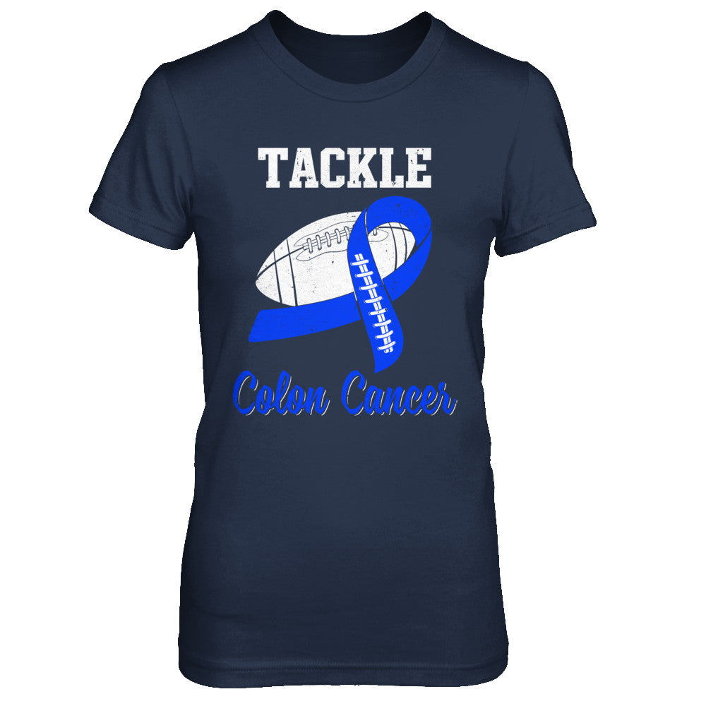 Football Survivor Tackle Blue Colon Cancer Awareness T-Shirt & Hoodie | Teecentury.com