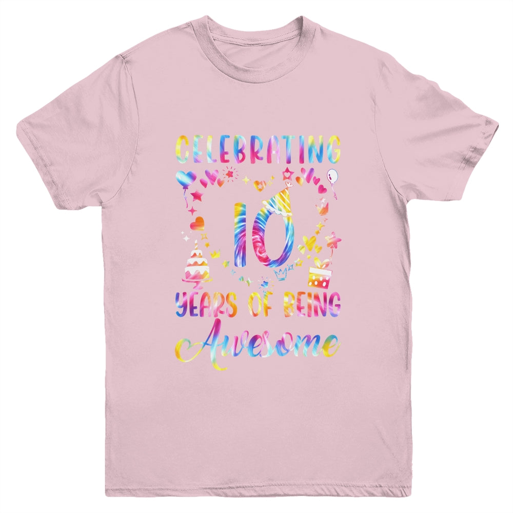 10 Years Of Being Awesome 10 Years Old 10th Birthday Tie Dye Youth Shirt | teecentury