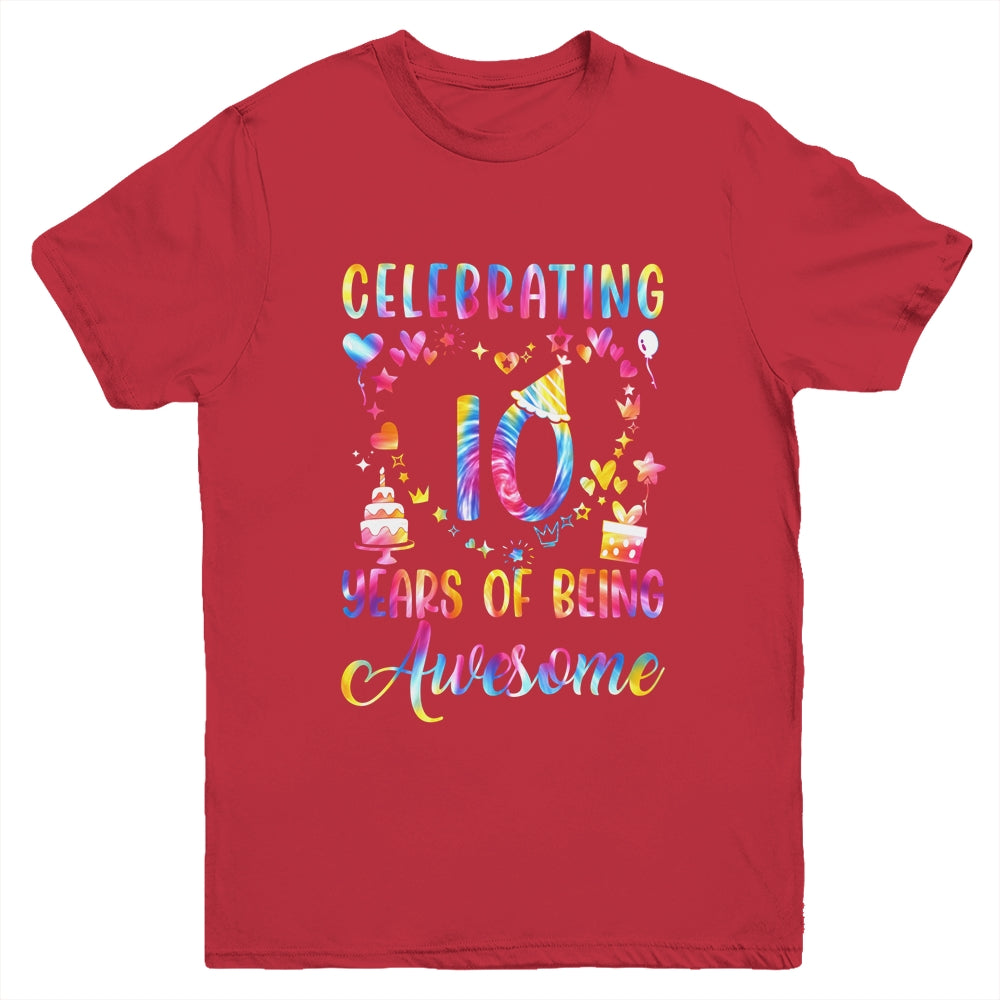 10 Years Of Being Awesome 10 Years Old 10th Birthday Tie Dye Youth Shirt | teecentury